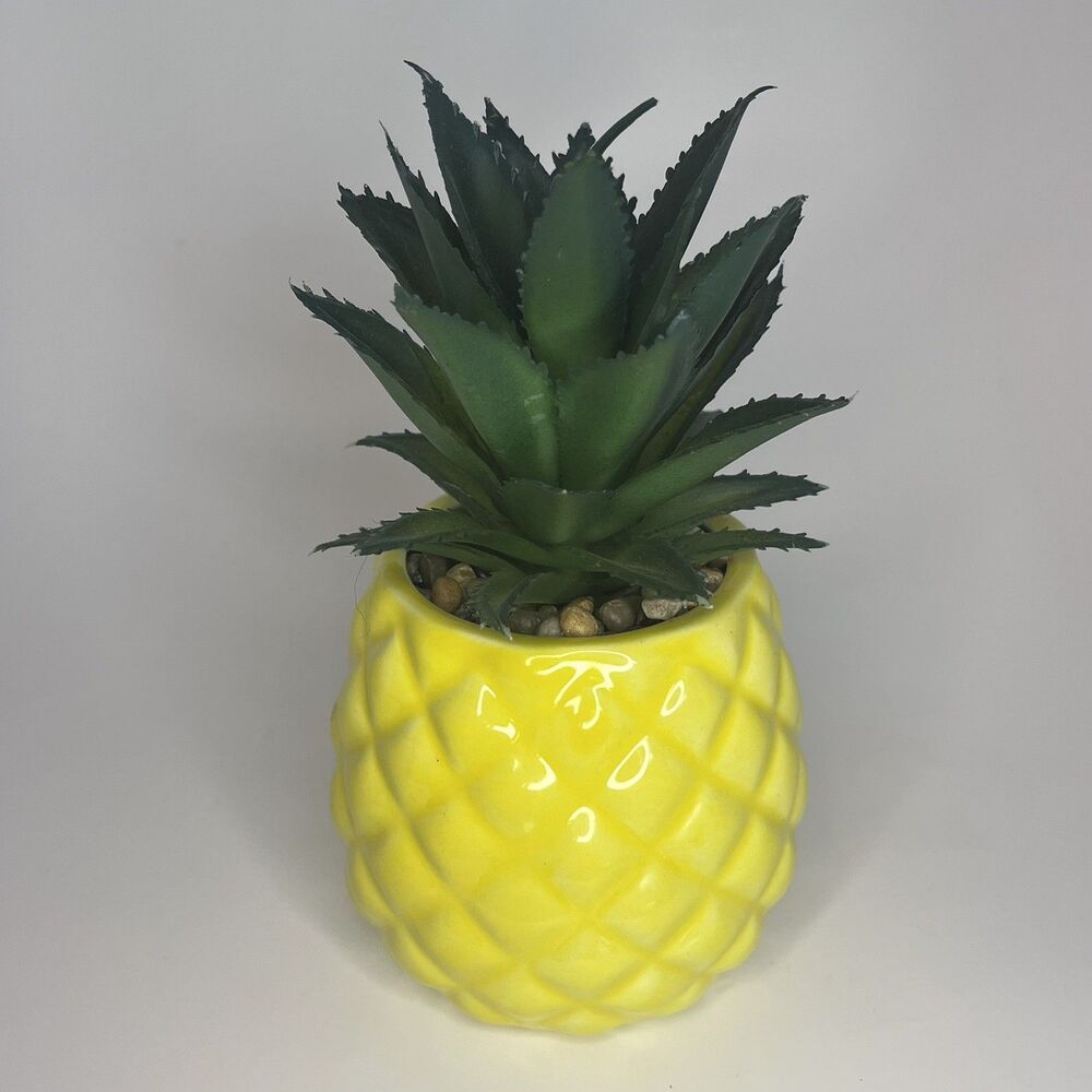 Artificial Pineapple Potted Plant Yellow Green Plastic Tropical